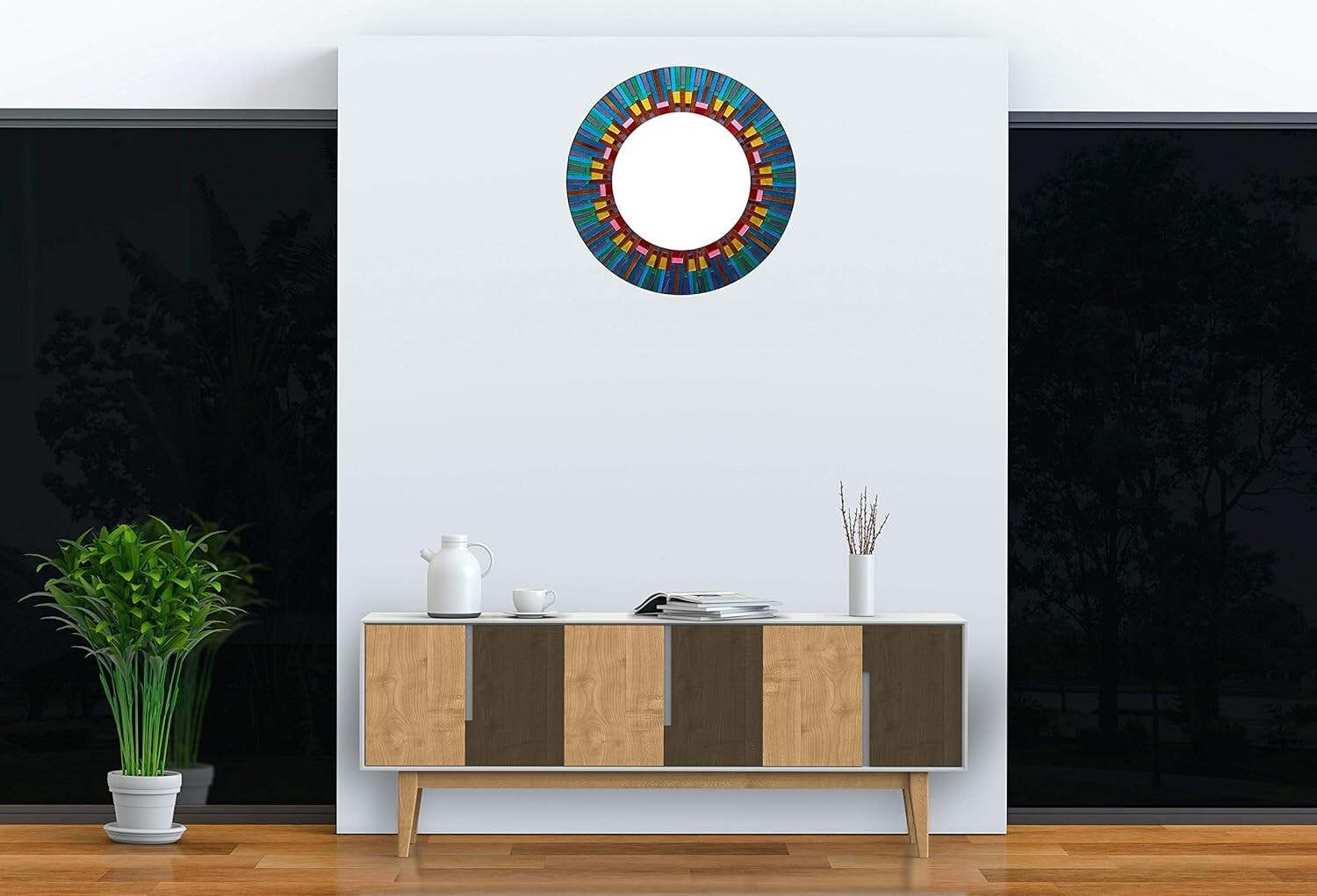 Zorigs - Handcrafted Blue Multicolored Mosaic Mirror, 24" Round Wall Mirror gallery