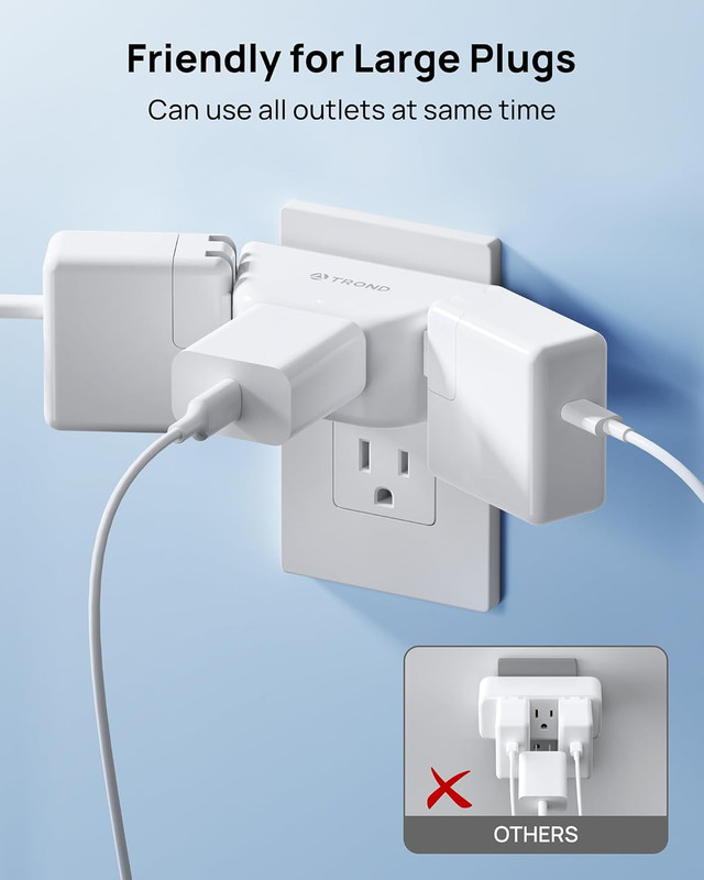 Multi Plug Outlet Extender 2 Pack - Electrical Wall Splitter, 3 Way Angled Wall gallery