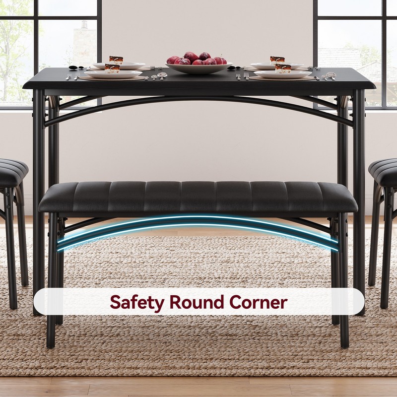 Dining Table Set for 4, Wood Kitchen Table with Upholstered Chairs and Bench gallery