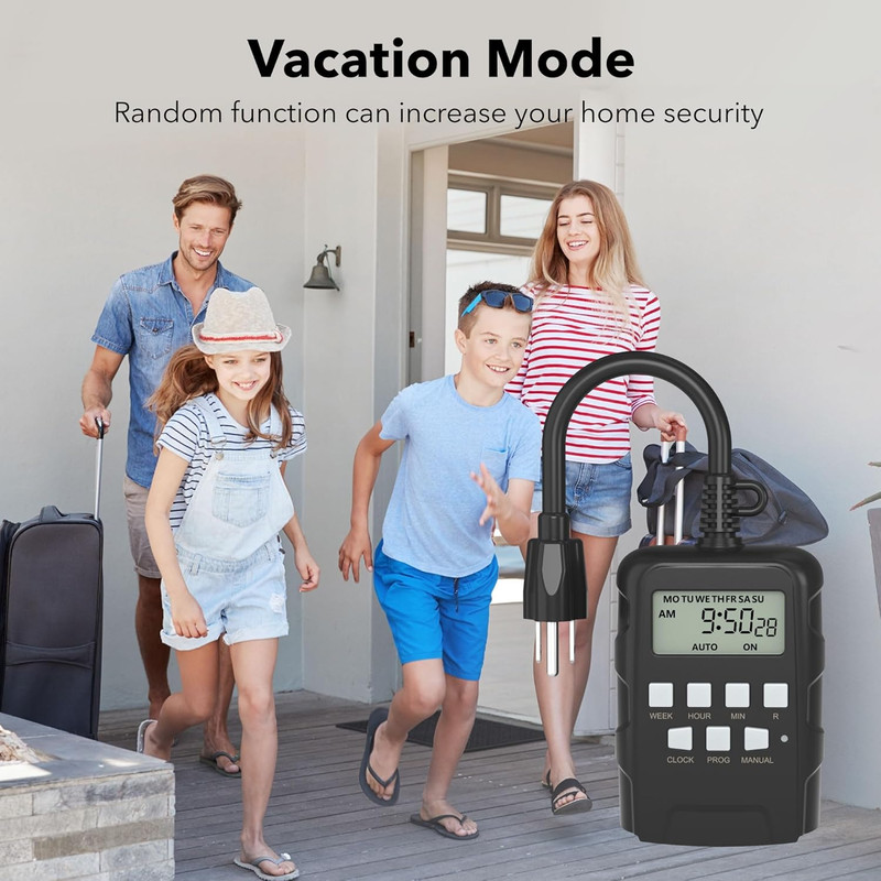 7 Day Outdoor Heavy Duty Digital Programmable Timer, 125VAC, 60Hz, Dual Outlet, gallery