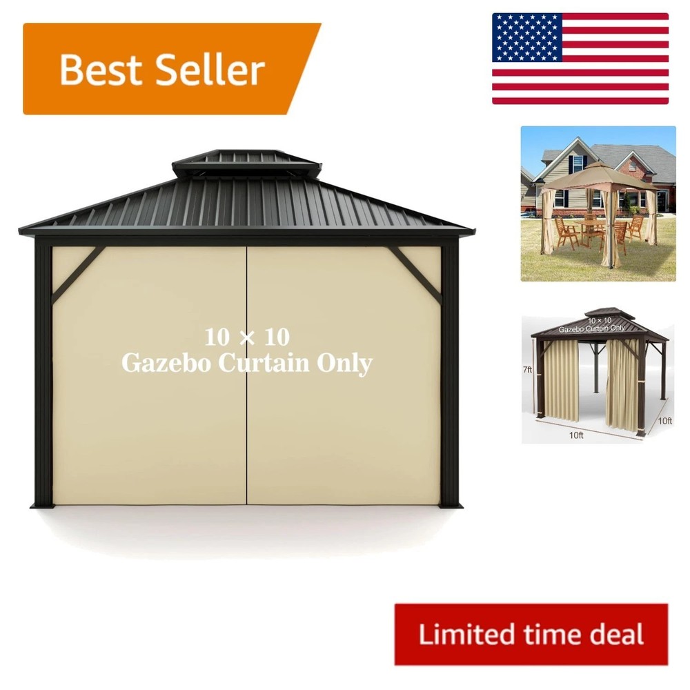 Universal Beige Replacement Privacy Curtain for 10' x 10' Gazebos - Easy Install