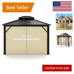 Universal Beige Replacement Privacy Curtain for 10′ x 10′ Gazebos – Easy Install