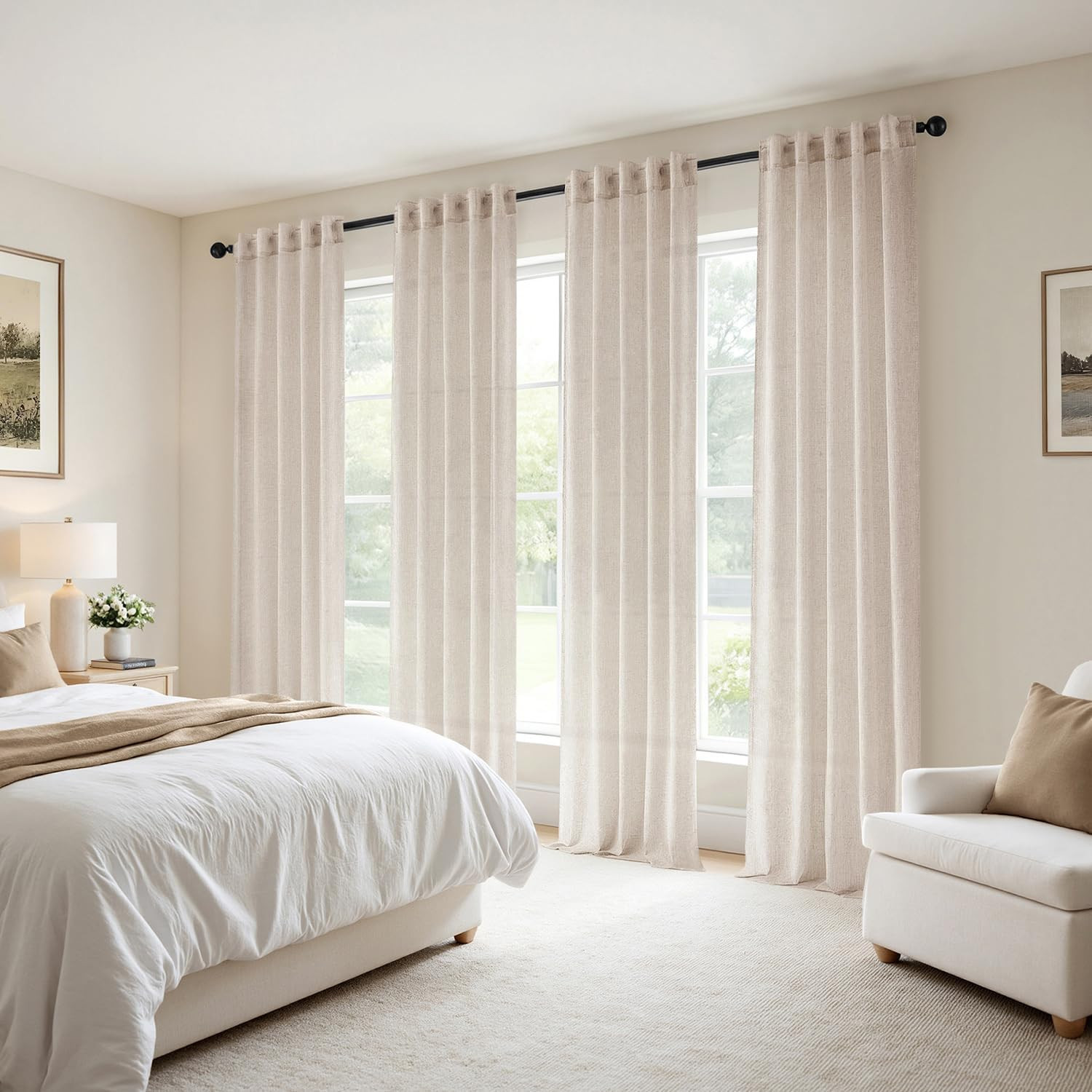 MIULEE Cream Linen Curtains 84 Inch Long 4 Panels Light Filtering Window Drapes gallery