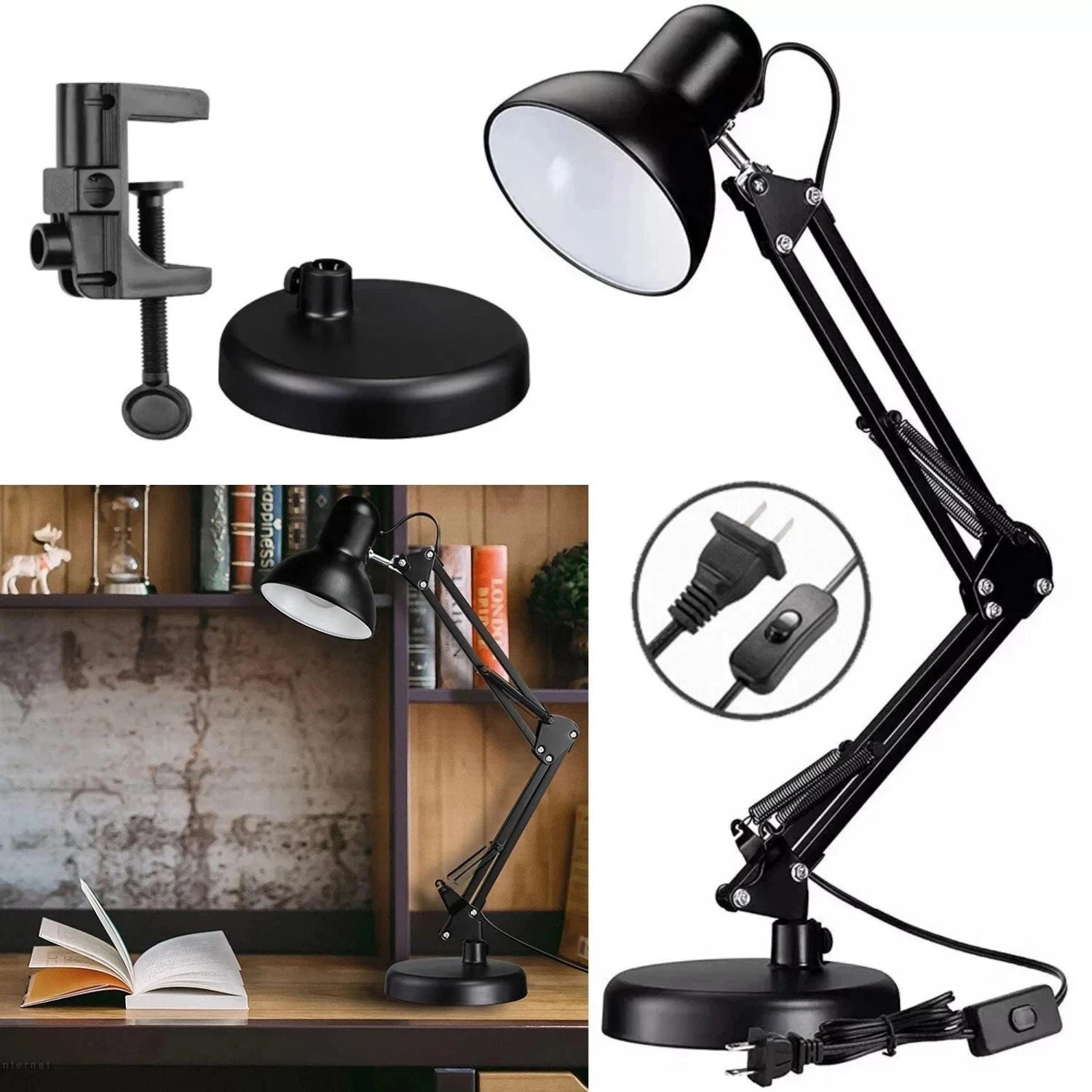 Lamp Desk Architect Arm Swing Adjustable Light Table Clamp Black Metal US gallery