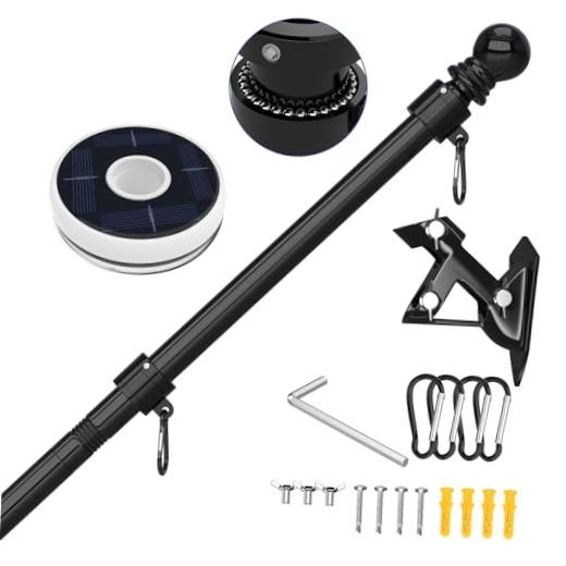 5FT Flag Pole Kit for House with Solar Light and Bracket, Stainless 5 FT Black gallery