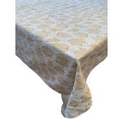 Rectangular Tablecloth Table Linen Cream with Gold Metallic Leaves 61″ x 77″