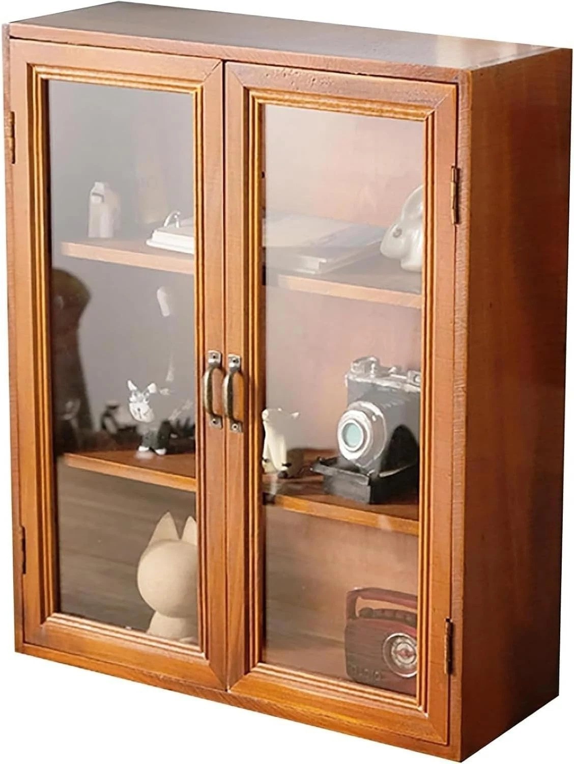 Stylish Rustic Display Cabinet - 3-Level Shelves & Metal Handle Storage Solution gallery