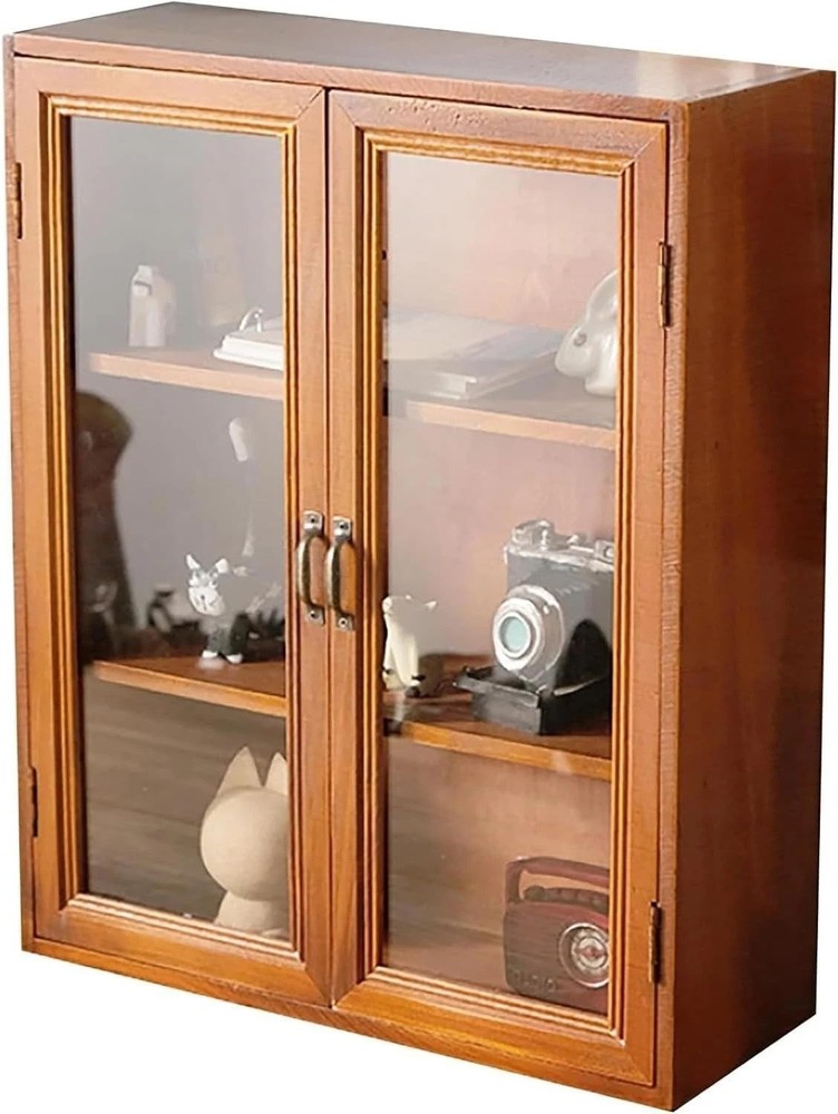 Stylish Rustic Display Cabinet - 3-Level Shelves & Metal Handle Storage Solution