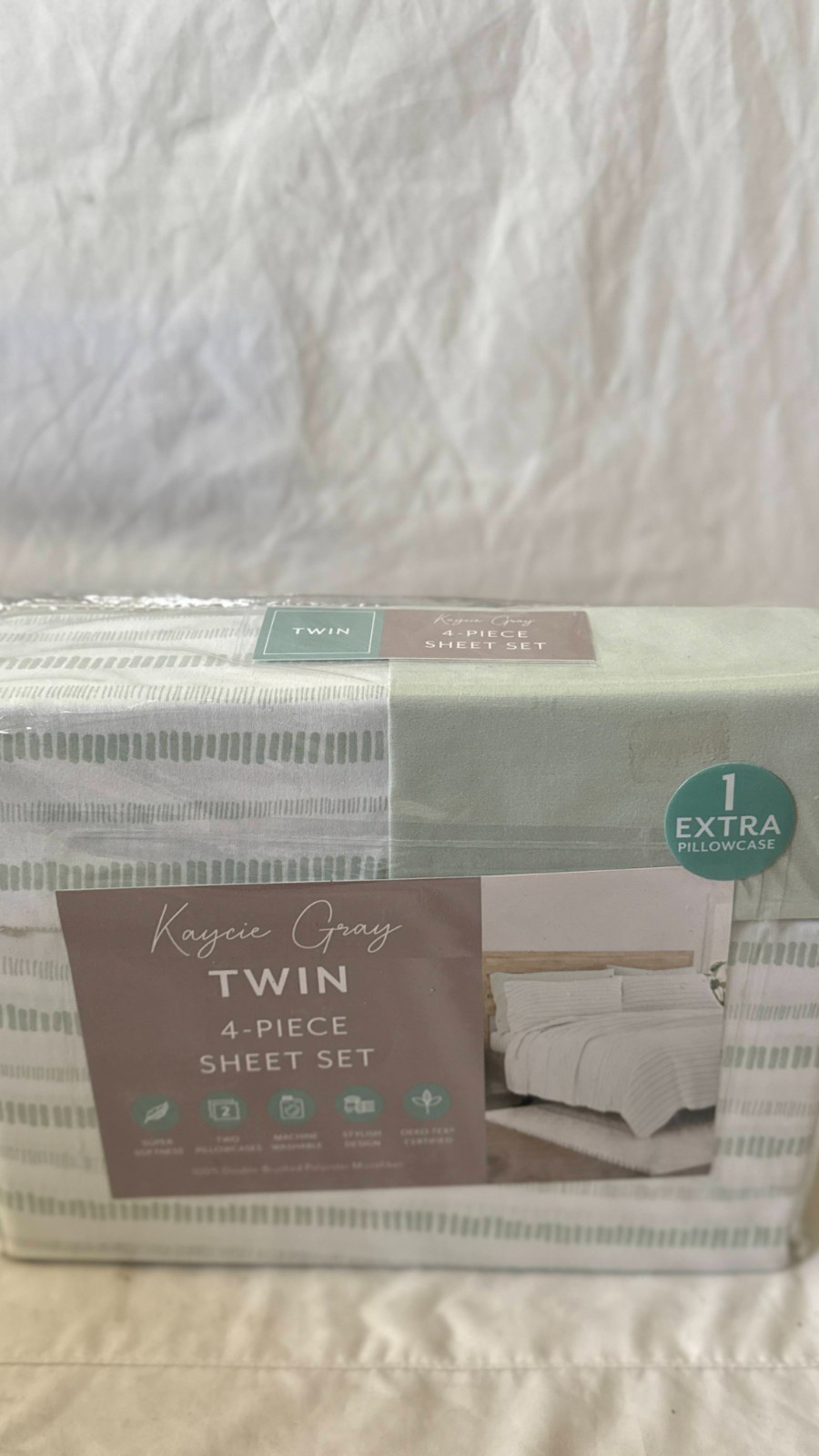 New Kaycie Gray 4-Pc. Microfiber Sheet Set ,Dashed Stripe Bundle Twin Size Green gallery