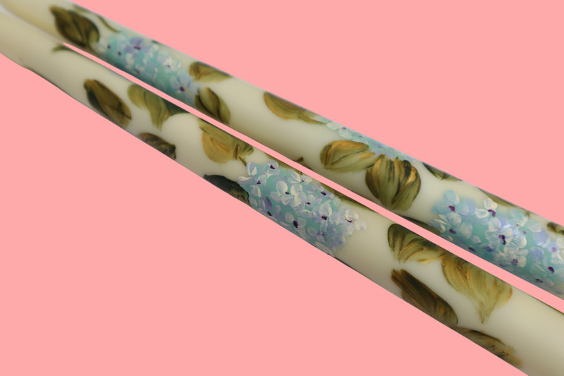 Hand Painted Violet Blue Hydrangea Flower Flameless Taper Candles Battery Candle gallery