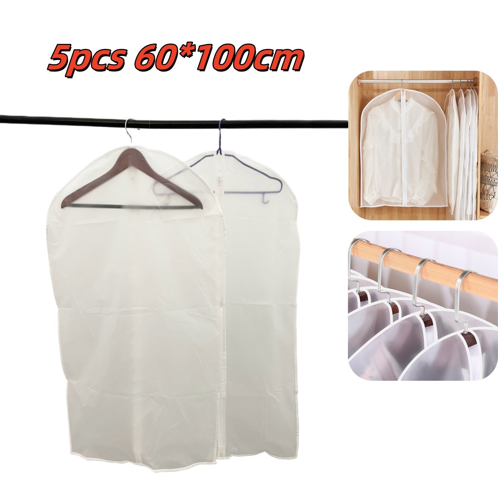 5PCS Clothes Dust Cover Transparent Waterproof Hanging Bag 60*100CM Garment Bag gallery