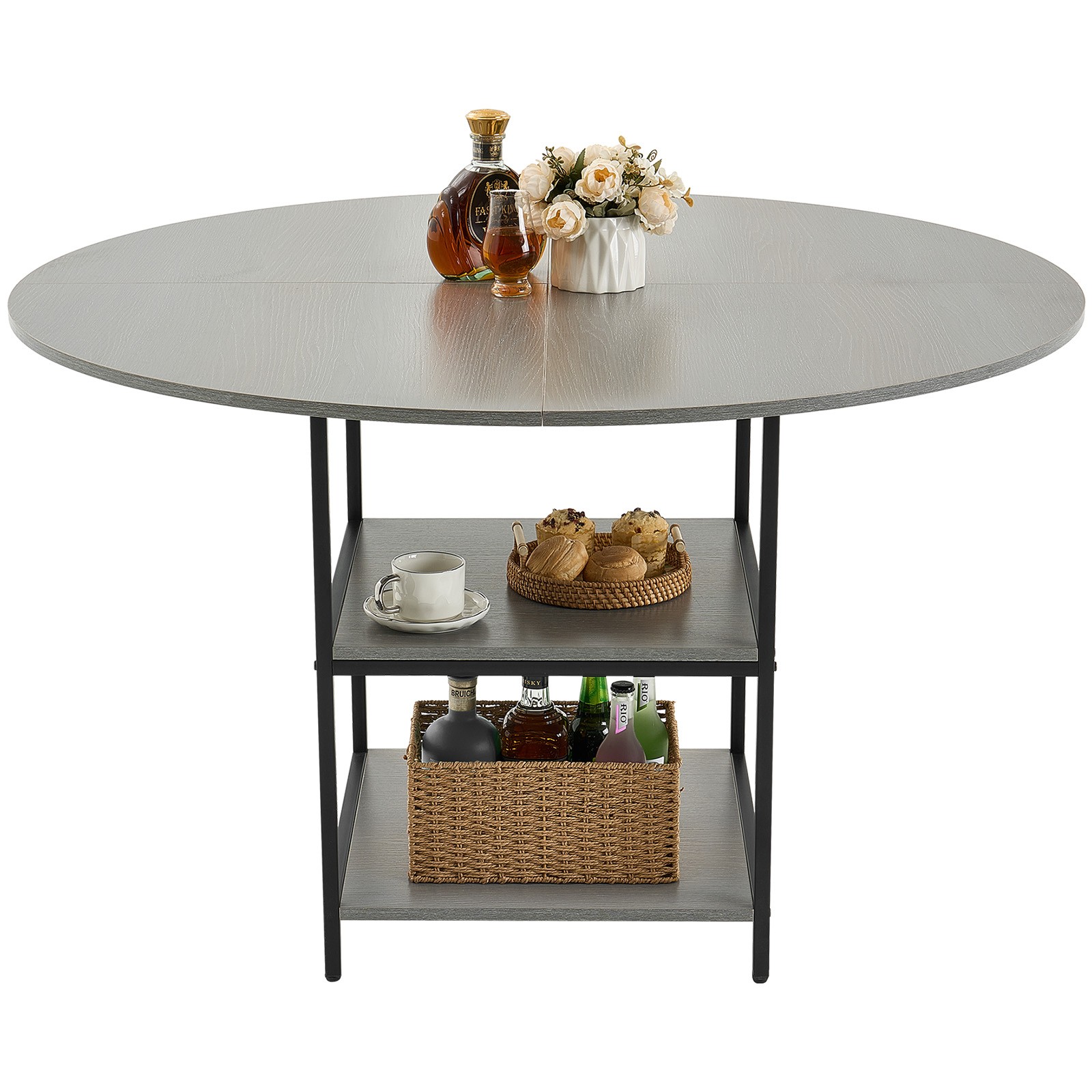 47 in Round Dining Table Wood Kitchen Table for 4-6 Person Grey (Only Table) gallery