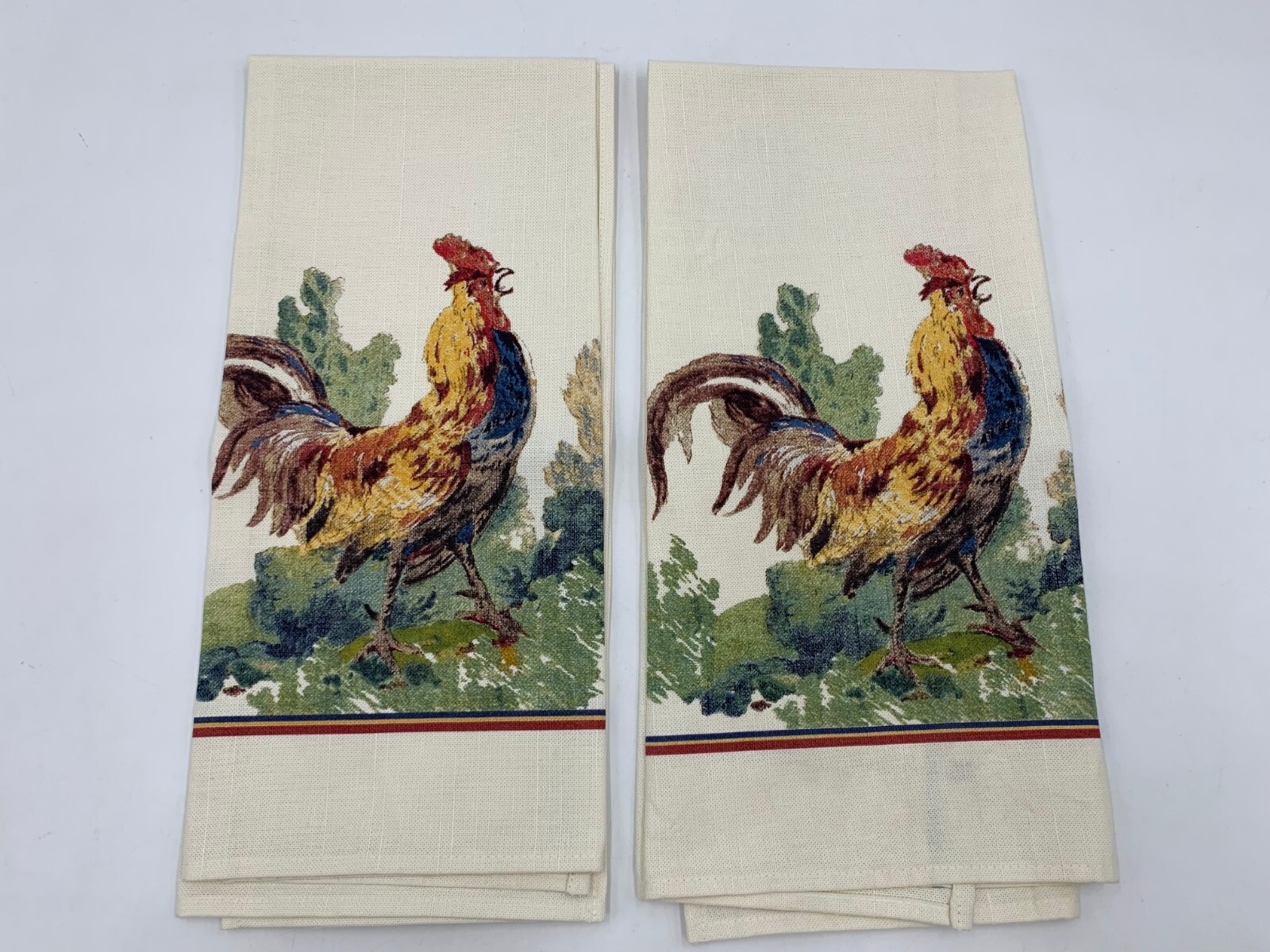 Pottery Barn Rooster Napkins Multi Color Ivory Set of 2 #9991A gallery
