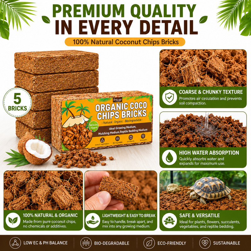 Coconut Shell Expanded Bricks, 5 lbs - Coconut Peat Moss for Plants gallery