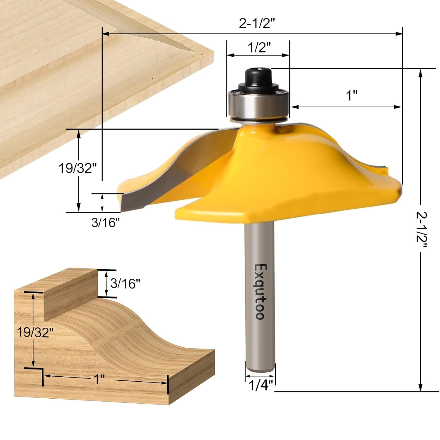 Exqutoo 3Pcs 1/4" Shank Router Bit Set, Raised Panel Cabinet Door Maki gallery