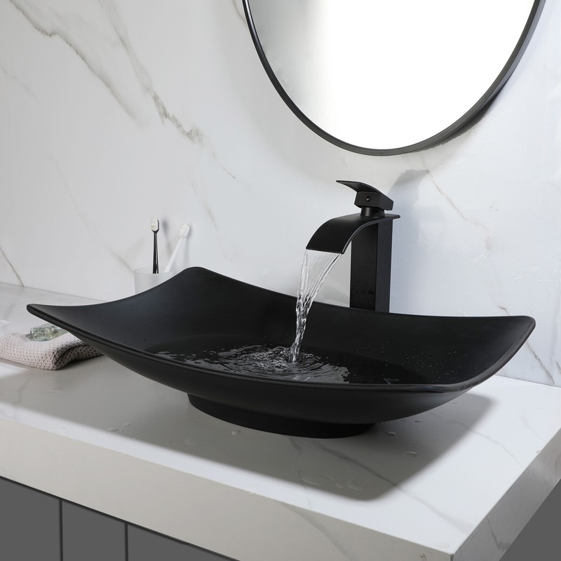 Stone Bathroom Rectangle Vanity Vessel Sink Above Counter Basin & Drain Faucet gallery