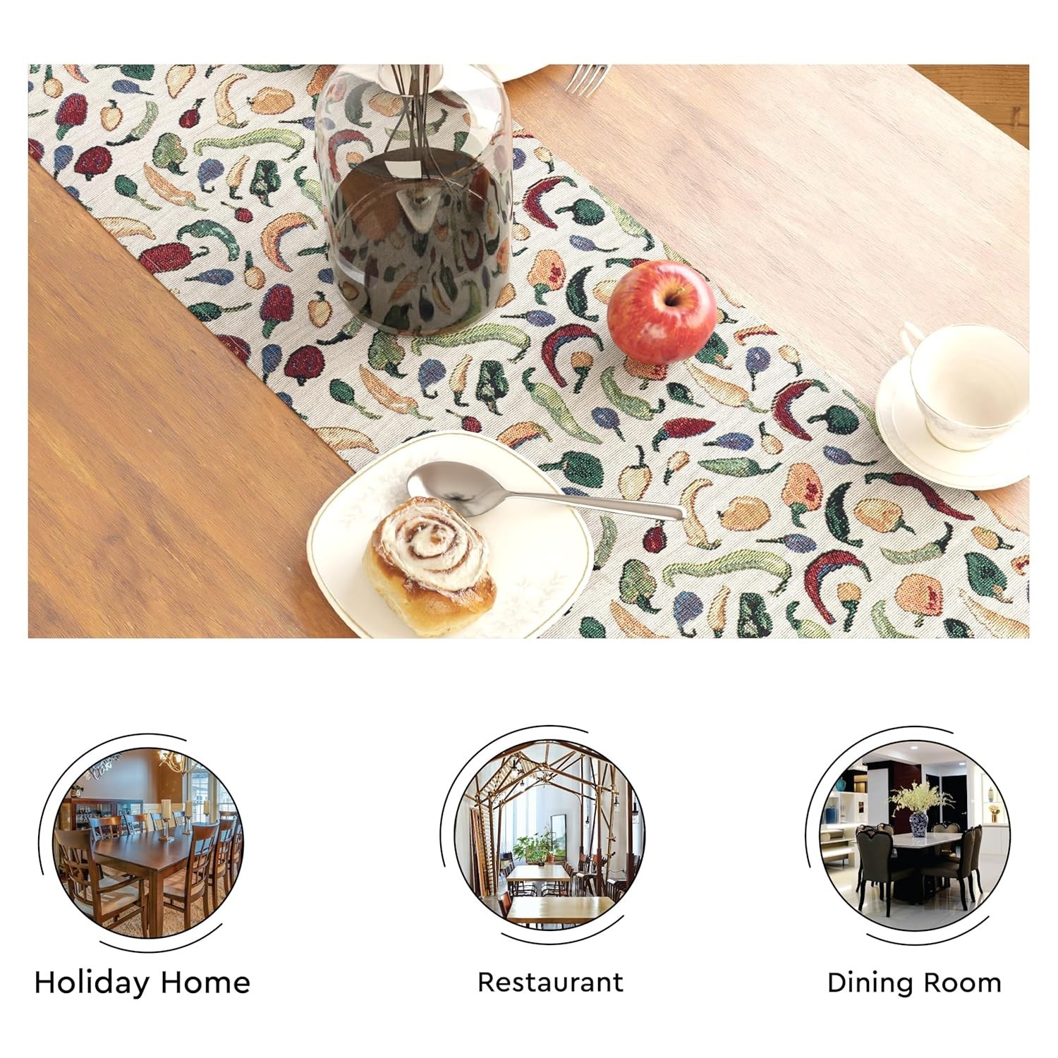 Cotton Blend Table Runner Chilies Design Size 32X200 Cm For 6 Seater Dining gallery