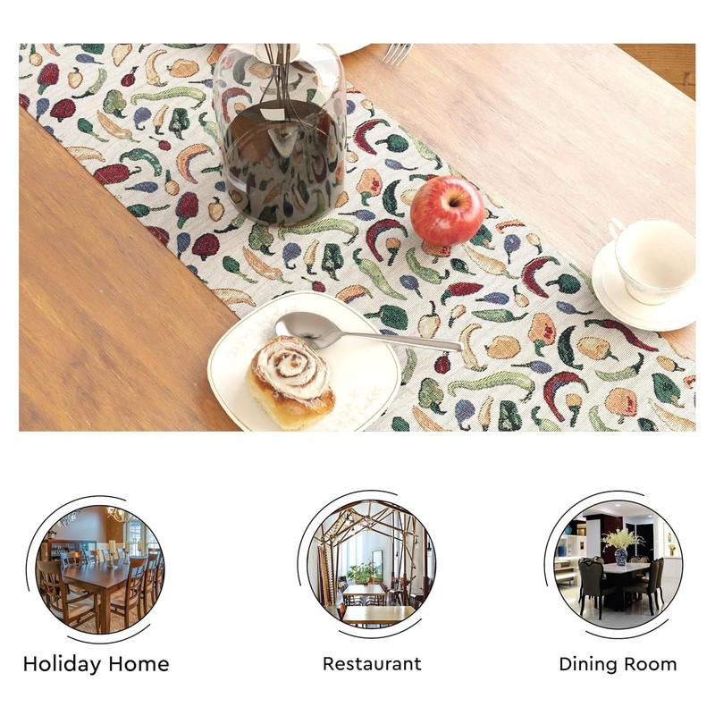 Cotton Blend Table Runner Chilies Design Size 32X200 Cm For 6 Seater Dining gallery