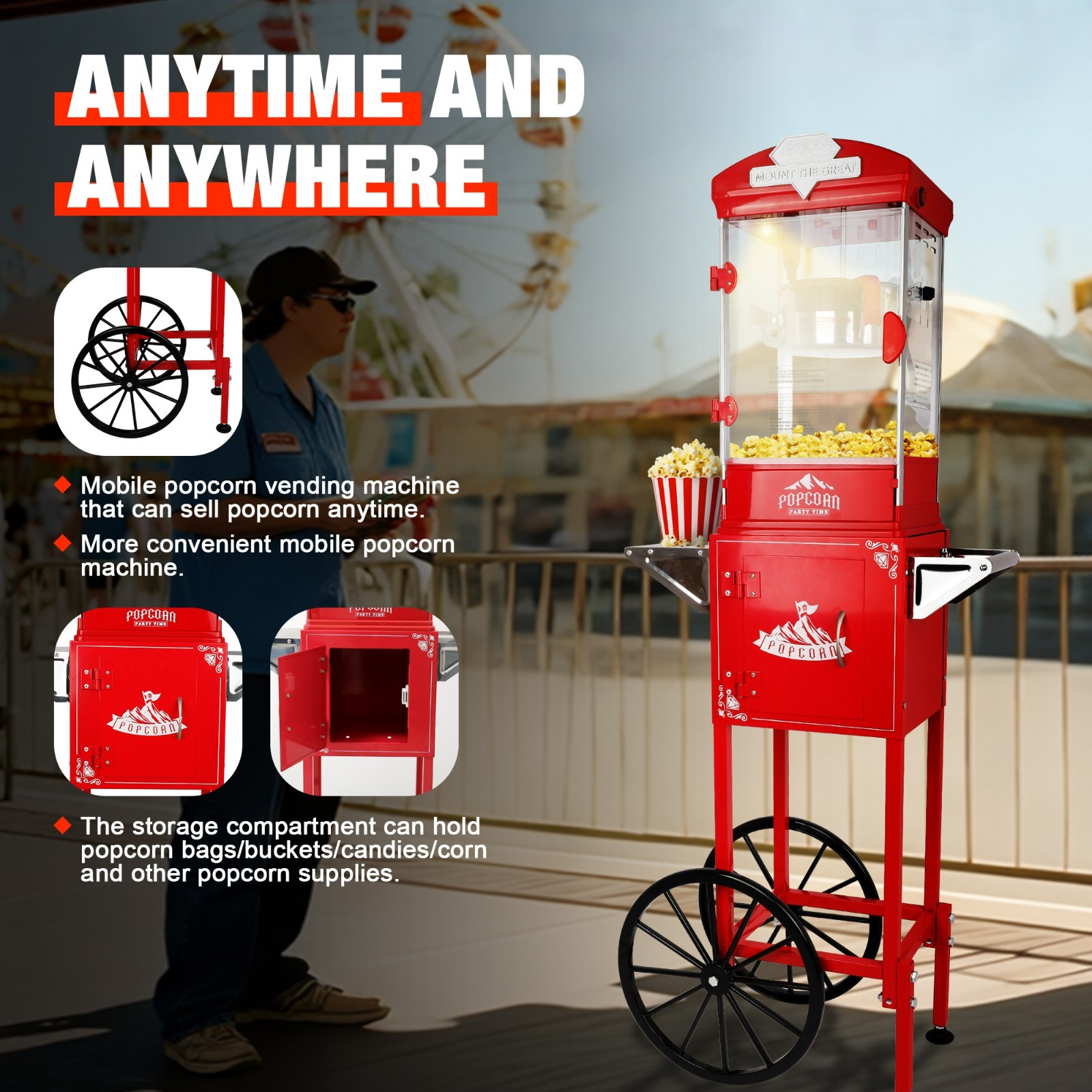 Popcorn Machine with Cart ,Wheels & 10 Oz Kettle Popcorn Maker Measuring gallery
