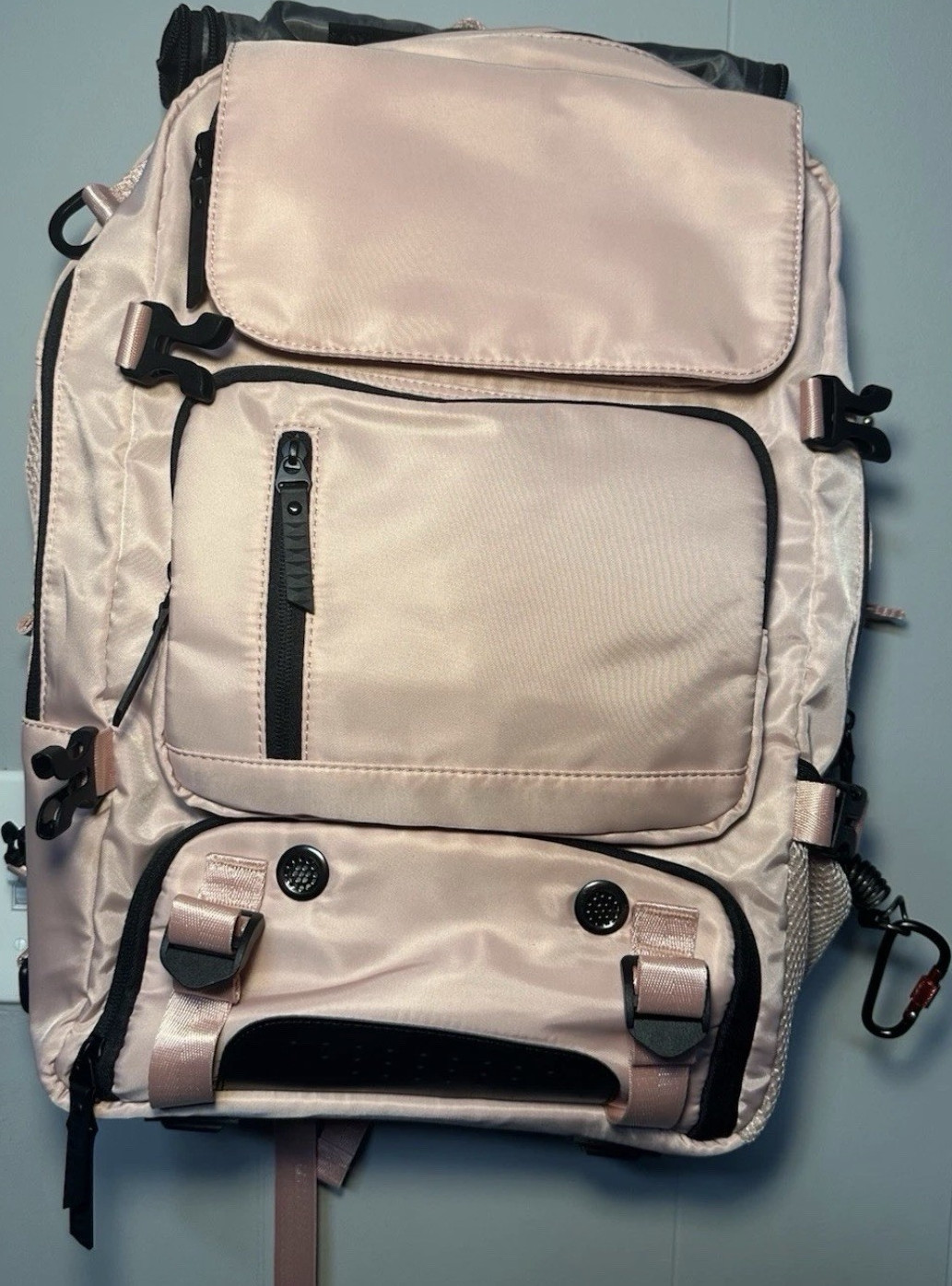 Pink Hiking Backpack USB Charging Port, Multiple Compartments, Adjustable Straps