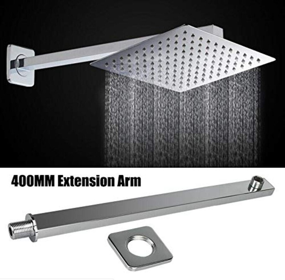 16" 40cm Square Ceiling Rain Shower Head Chrome Wall Mounted Extension Arm B383 gallery