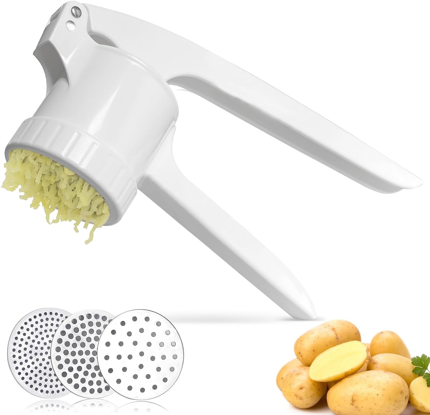 LHS Potato Ricer, Masher for Potatoes with 3 Interchangeable White gallery