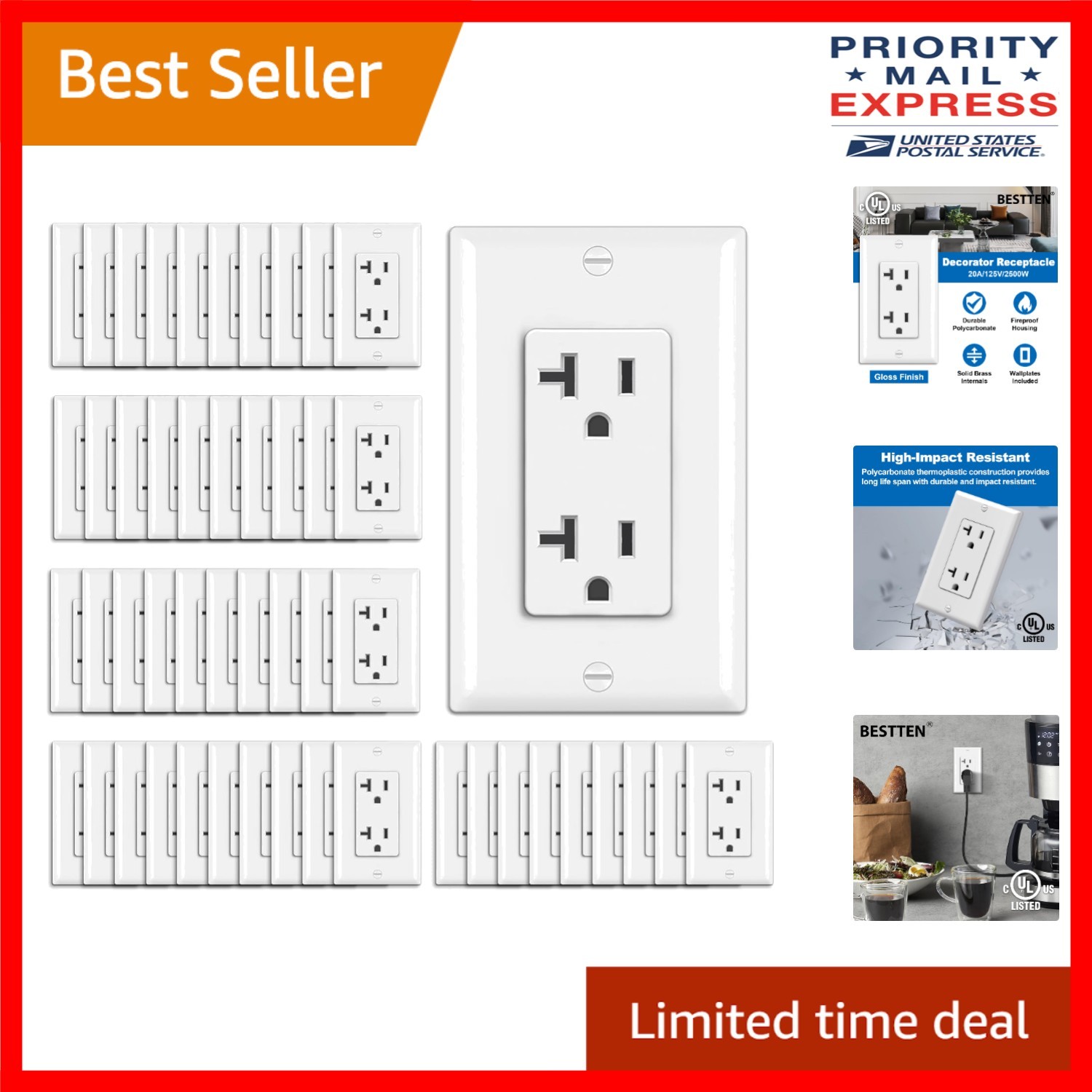 Cost-Effective 50 Pack 20A Decorator Outlets - Ideal for Home and Commercial Use gallery