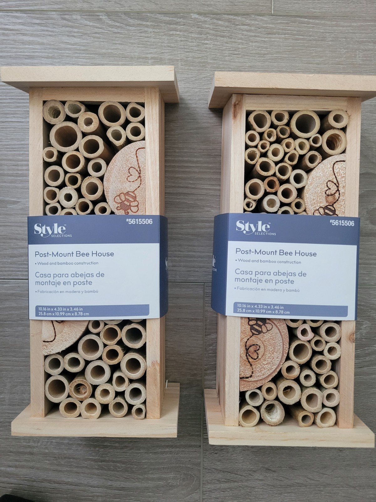 LOT OF 2 Style Selections Post Mount Bee House Wood Bamboo Heart Hotel gallery
