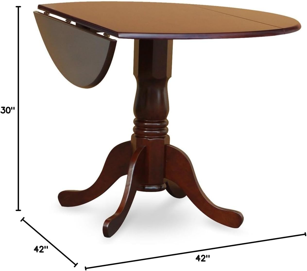 Mahogany Round Dining Table with Dropleaf & Pedestal Base, 42" x 42 gallery