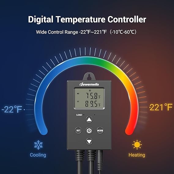 DEWENWI Digital Temperature Controller Thermostat Outlet 14-140°F 120V/10A/1200W gallery