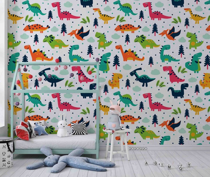 3D Dinosaur Tree Cartoon Pattern Wallpaper Wall Murals Removable Wallpaper gallery