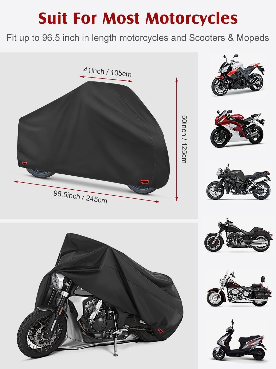 Waterproof Motorcycle Cover - 210D Oxford Motorbike Scoote Size: XL - 96.5inch gallery