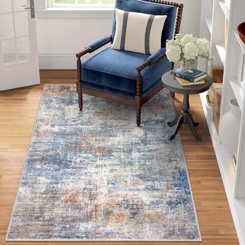 Abstract Area Rug 3x5 Ft Washable Rugs for 3' x 5' (36"x60") Blue/Brown gallery