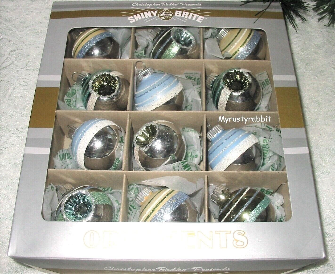 Christopher Radko Shiny Brite Glass Christmas Ornaments - 12 Indents Stripes gallery