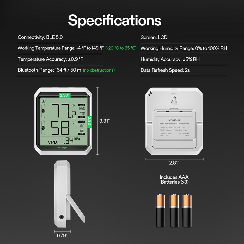 VIVOSUN Bluetooth Hygrometer Thermometer Indoor,Temperature Humidity Meter Alarm gallery