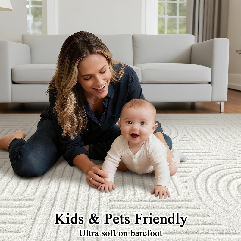 Soft Cozy Fluffy Arch Pattern High Low Pile Runner Rugs 2'x6' Non Slip Washab... gallery