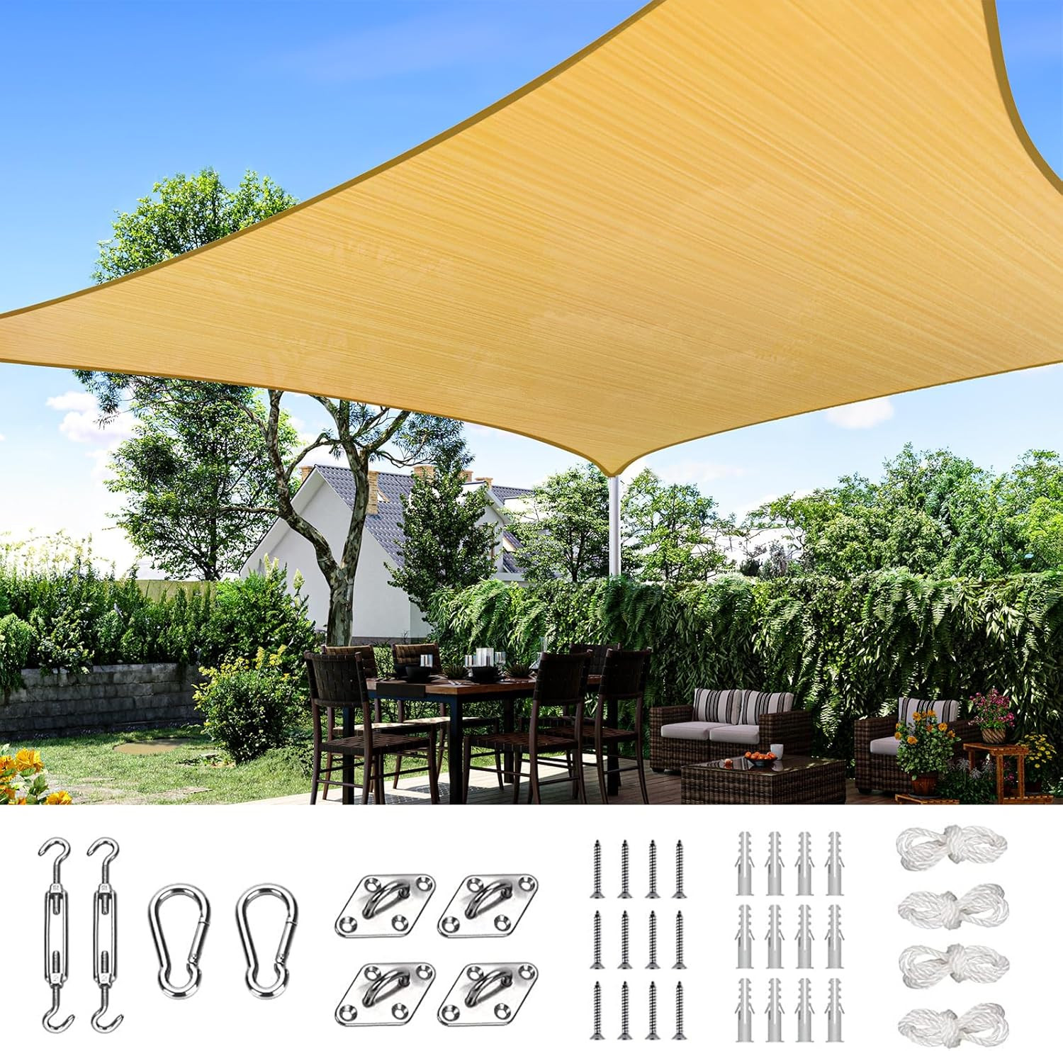24X24FT Large Oversized 185G HDPE Square Sun Shade Sail Canopy 98% UV Block Outd gallery