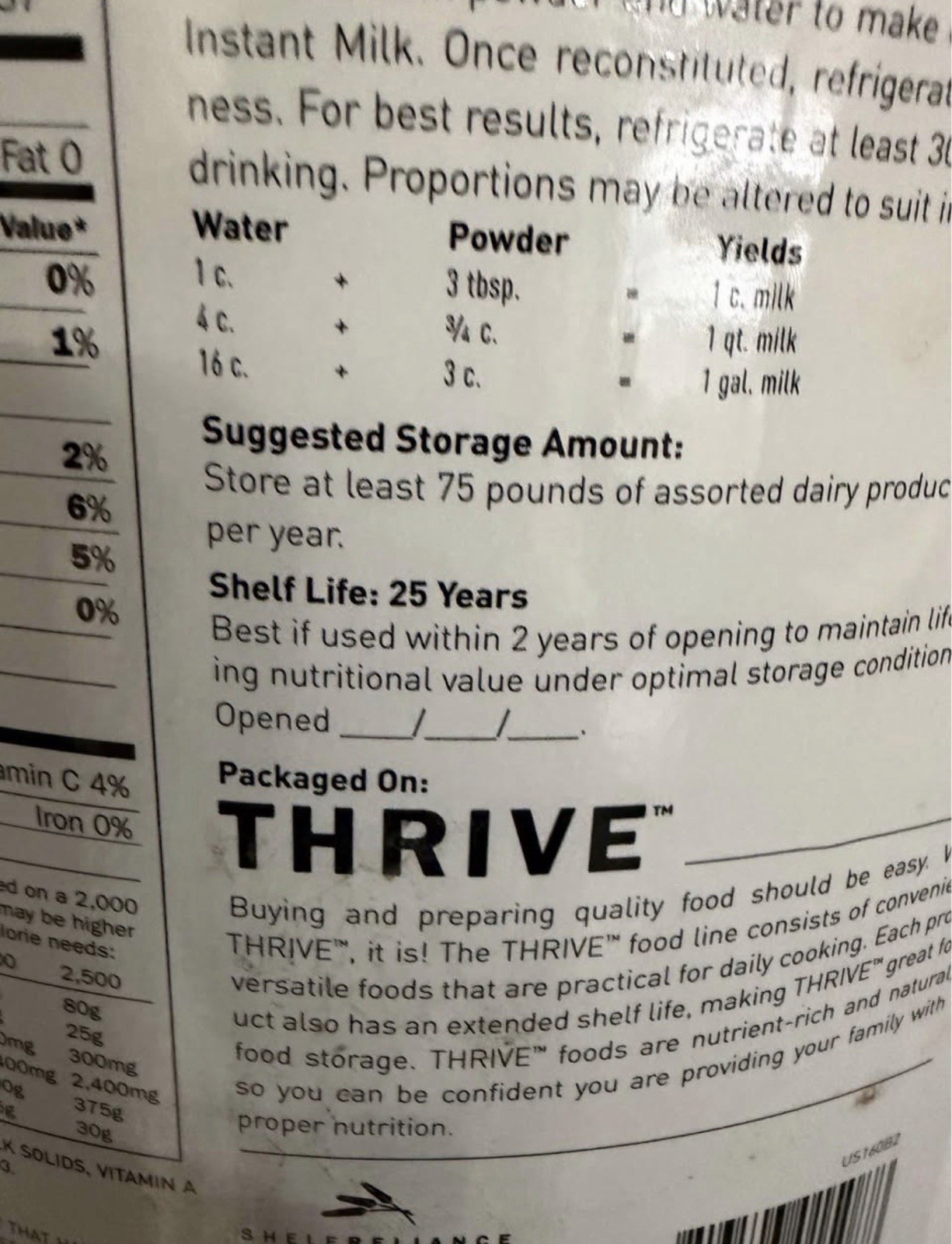 Thrive Instant Milk 28 Lb Bucket. 25 Year Shelf Life. Includes UPS Shipping. gallery