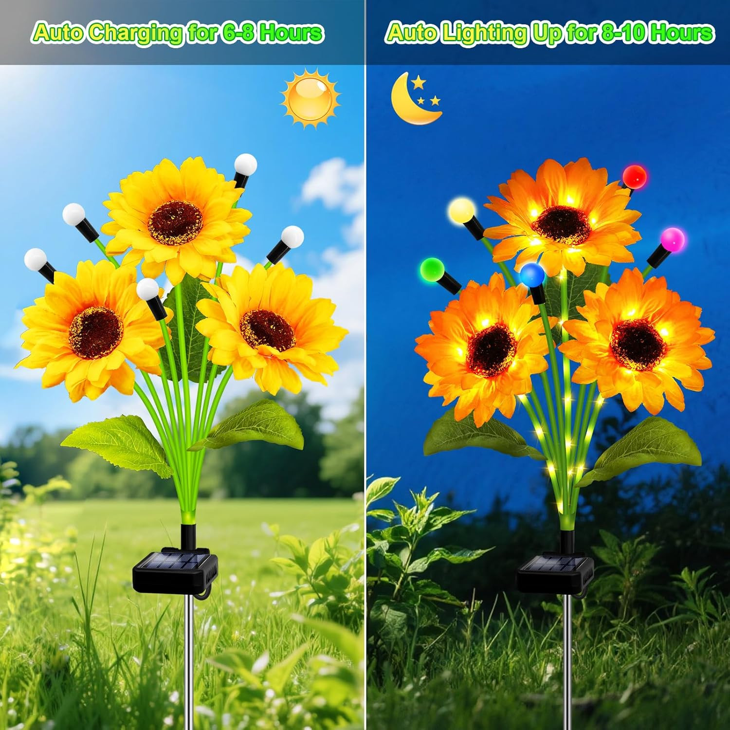 Solar Garden Lights-4 Pack Solar Sunflowers with Multicolor Changing Swaying Fir gallery