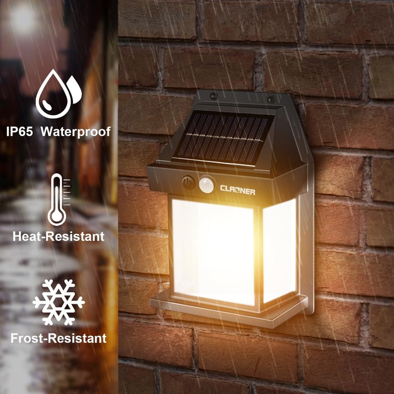 CLAONER Solar Wall Light Outdoor Motion Sensor Fixture Lantern LED Security Lamp gallery