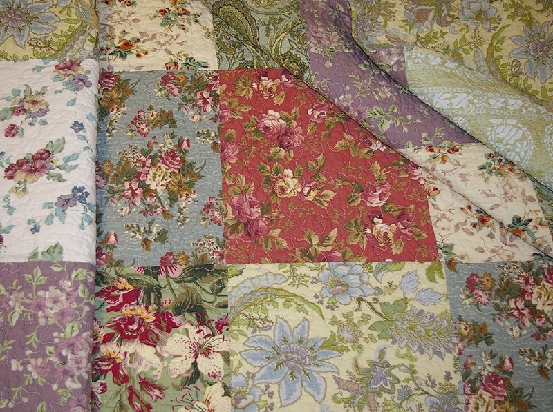 Throw Blanket Floral Patchwork Design Purple White Cotton Quilted Couch Cover gallery