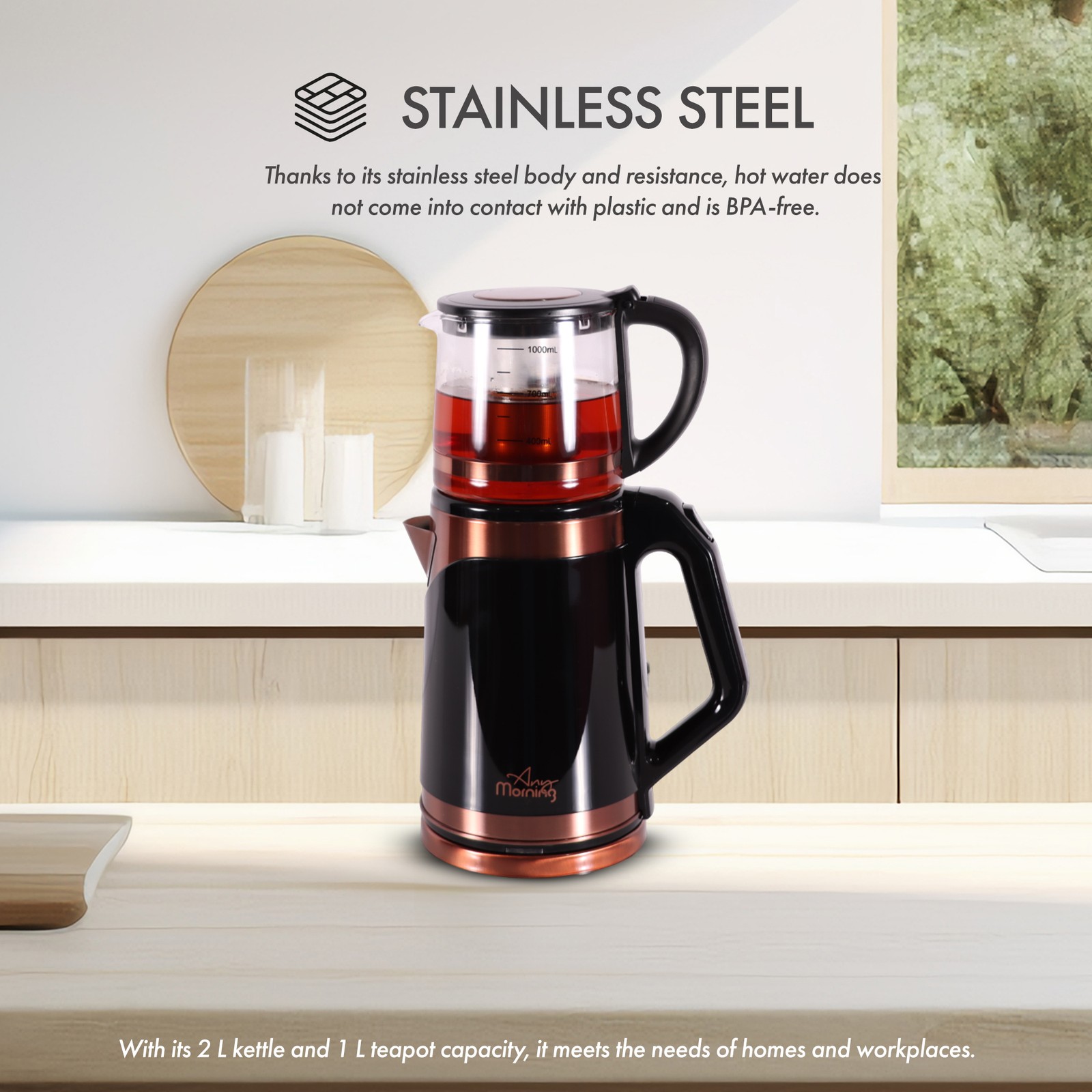Electrical Turkish Tea Machine, Teapot Set Samovar Cordless Kettle, LED Light gallery