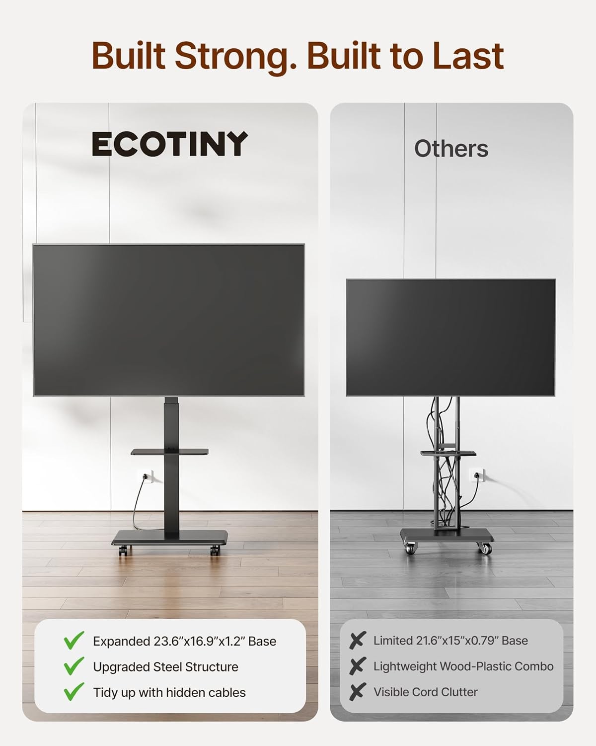 Steel Base Rolling TV Stand for 32-75in TVs up to 110lbs gallery