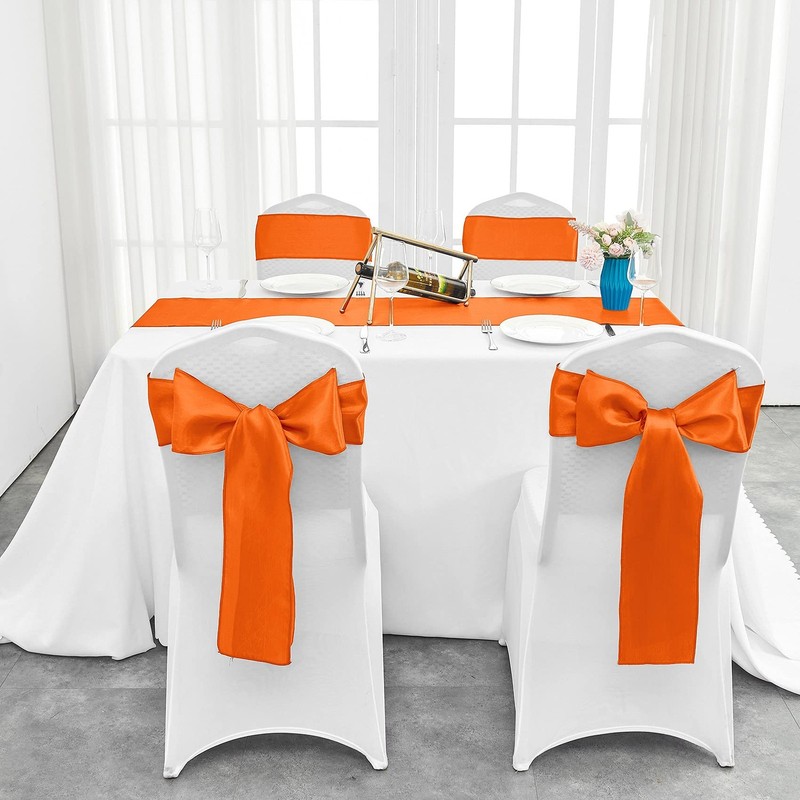 Orange Satin Table Runner 4-Pack 12x108 Inch Long Silk for Wedding Banquet gallery