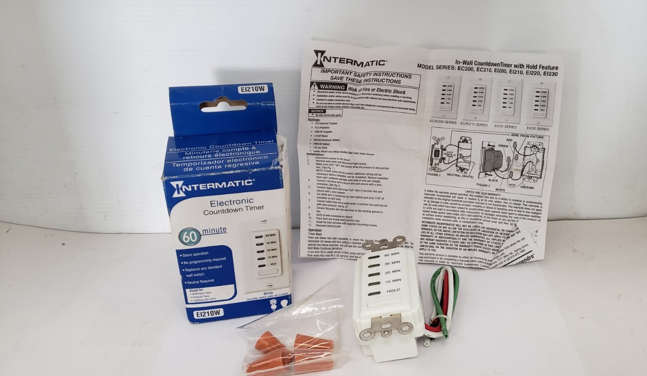 INTERMATIC EI210W (EI210) ELECTRONIC COUNTDOWN TIMER, 10-60 MIN, 15A 120VAC, NIB gallery