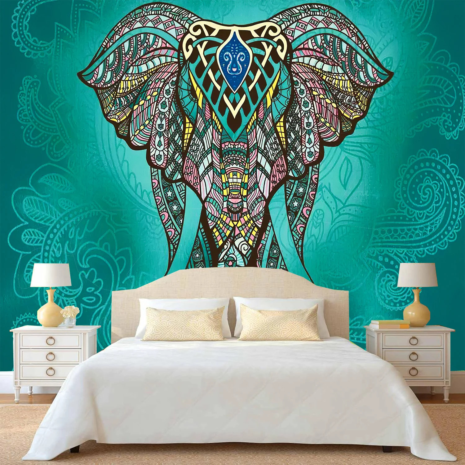 Mandala Pattern Indian Tapestry Wall Hanging Decor Bohemian Art Psychedelic Elep gallery