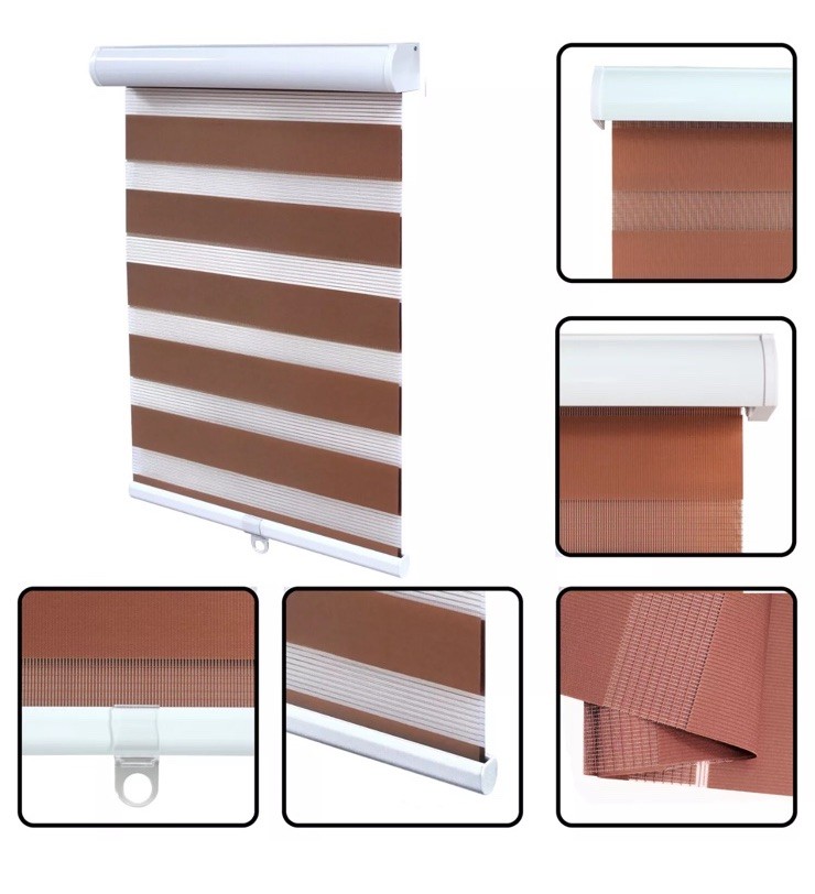 NEW Cordless Dual Layer Zebra Roller Window Blind Shade 35”W x 72” L WOOD BROWN gallery