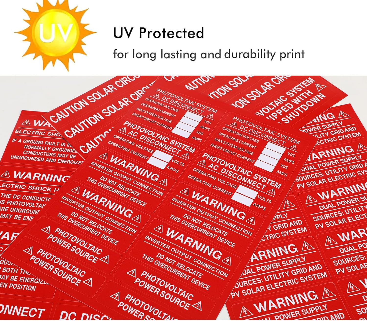 62 Pack Premium Solar PV System Labels UV Resistant NEC Compliant Safety Warning gallery