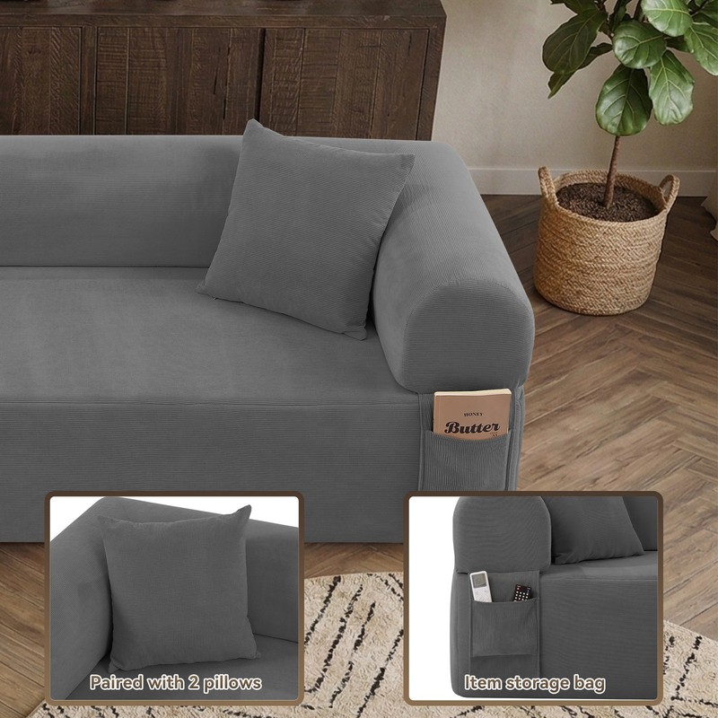 Convertible Sofa Bed ,Boneless Couch Corduroy Futon Couch with Storage Pocket gallery