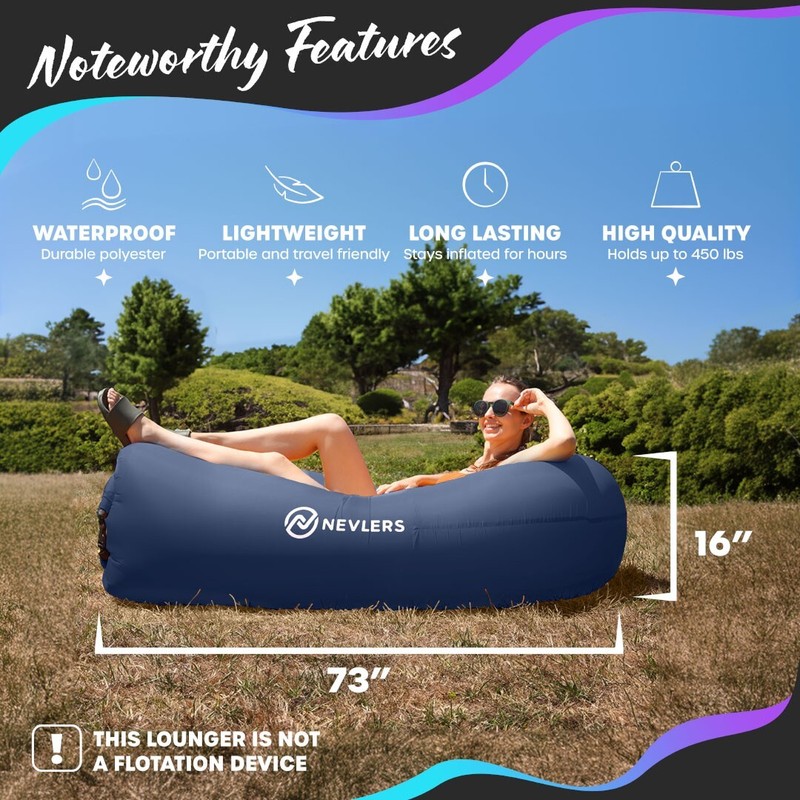 Mockins Inflatable 2 Pack Navy & Saffron Blow Up Lounger Beach Sofa Bed Chair gallery